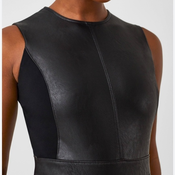 Spanx Faux Leather Combo Fitted Dress Knee Length Sophisticated Classy Size S - Picture 5 of 16
